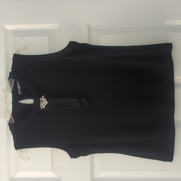 Karl Lagerfeld faux pearl tank Embellished Tie-Accented Knit Top - Picture 2 of 12